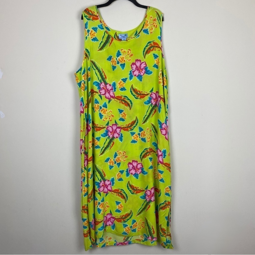 Jane Ashley Vtg Tropical Floral Maxi Shift Dress Sleeveless Lime Green 3X - Picture 9 of 14